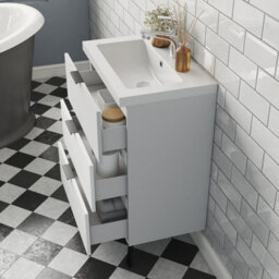 Probaty Bathrooms Vanity Unit Matte White Mdf,600X385X850mm,wall Mounted,3 Drawer With Artificial Stone Arc Basin - thumbnail 4