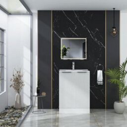 Royal Bathrooms Evora 600mm Matt White Fluted Floor Standing Bathroom Vanity Unit 2 Door Cabinet Storage With Ceramic Basin - 1 Tap Hole - thumbnail 2