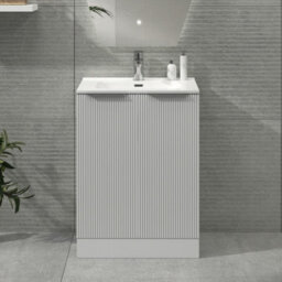 Royal Bathrooms Evora 600mm Matt White Fluted Floor Standing Bathroom Vanity Unit 2 Door Cabinet Storage With Ceramic Basin - 1 Tap Hole
