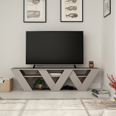 Decortie Ralla Modern Tv Unit Multimedia Centre Mocha Grey With Shelves 158Cm - image 1