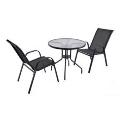Urbn-Living Urbnliving 3 Piece Garden Bistro Set Round Glass Table & 2 Chairs Outdoor Patio Balcony Furniture - Black - thumbnail 7