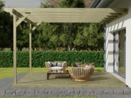 Arbor Garden Solutions Wall Mounted Pergola And Decking Complete Diy Kit, Corbel Design (4.2M X 4.2M, Light Green (Natural) Finish) - thumbnail 3