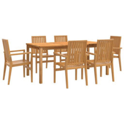 Berkfield 7 Piece Garden Dining Set Solid Wood Teak - thumbnail 2
