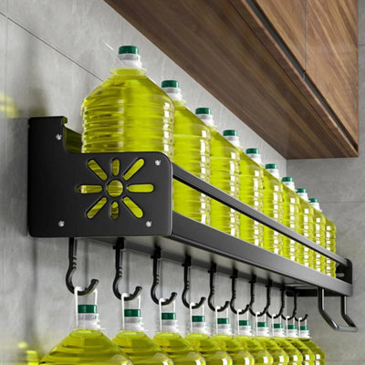 Wall Mounted Kitchen Utensils Pan Pot Hanging Rail Rack 10 Hooks Hanger Shelf - image 1