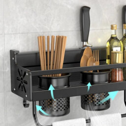 Wall Mounted Kitchen Utensils Pan Pot Hanging Rail Rack 10 Hooks Hanger Shelf - thumbnail 6