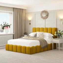 "Mayfair Bubble Bed Frame with 54"" Headboard & Chelsea mattress - Mustard - Small Double"