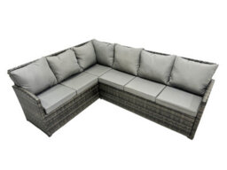 Fimous 9 Seat Poly Rattan Outdoor Patio Oblong Coffee Table Corner Sofa Set With Big Stool 2 Chairs For Backyard Dark Grey Mixed - thumbnail 4