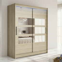 Westa Vii 150 Sliding Door Wardrobe With Mirrors Sonoma With Rgb Led Lights - thumbnail 1