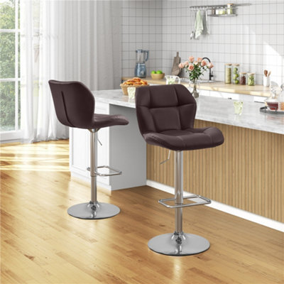 Yaheetech Set Of 2 Brown Modern Faux Leather Adjustable Swivel Bar Stools With Tufted Back And Footrest - image 1