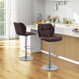 Yaheetech Set Of 2 Brown Modern Faux Leather Adjustable Swivel Bar Stools With Tufted Back And Footrest - thumbnail 1