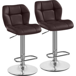 Yaheetech Set Of 2 Brown Modern Faux Leather Adjustable Swivel Bar Stools With Tufted Back And Footrest - thumbnail 2