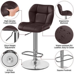 Yaheetech Set Of 2 Brown Modern Faux Leather Adjustable Swivel Bar Stools With Tufted Back And Footrest - thumbnail 4