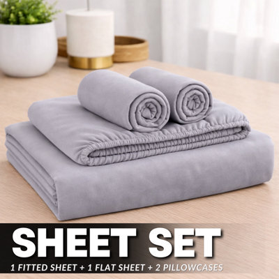 ARLinens Thermal Flannelette Sheet Set 100% Brushed Cotton 4Pc Fitted Flat Sheet Pillowcases