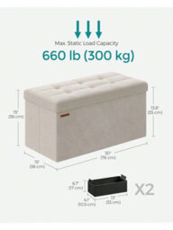 LEDREM Storage Ottoman, Foldable Small Ottoman Foot Rest, 38 X 76 X 38 Cm Foot Stool, Cube Ottoman With Storage - thumbnail 4