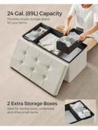 LEDREM Storage Ottoman, Foldable Small Ottoman Foot Rest, 38 X 76 X 38 Cm Foot Stool, Cube Ottoman With Storage - thumbnail 3