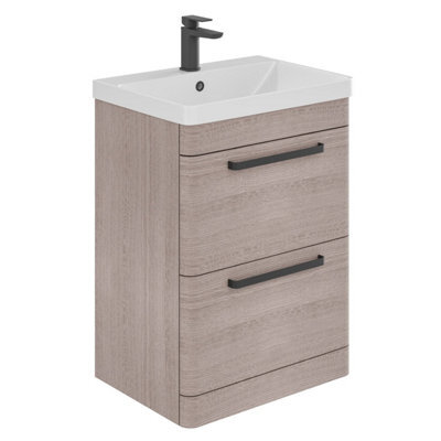 Plum&clay Emery Textured Grey Floor Standing Bathroom Vanity Unit & Basin Set With Black Handles (W)60Cm (H)86Cm - image 1