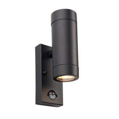 Luminosa Lighting Luminosa Odyssey Pir Motion Sensor Up Down Wall Lamp Satin Black Paint & Clear Glass Ip44 - image 1