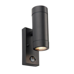 Luminosa Lighting Luminosa Odyssey Pir Motion Sensor Up Down Wall Lamp Satin Black Paint & Clear Glass Ip44