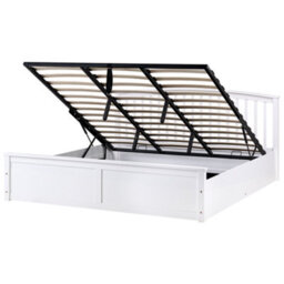 Beliani Ottoman Bed Pine Wood Clarbec 180 X 200 Cm (Eu Super King) White - thumbnail 1