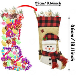 Amorly 4Pcs Burlap Plaid Christmas Stockings, 3D Santa, Deer Snowman Motifs, Decorative Hanging Sacks For Family Christmas Gifting - thumbnail 5