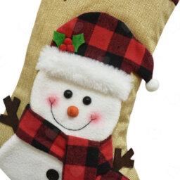 Amorly 4Pcs Burlap Plaid Christmas Stockings, 3D Santa, Deer Snowman Motifs, Decorative Hanging Sacks For Family Christmas Gifting - thumbnail 4