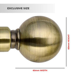 Ameha Curtain Metal Pole Extendable Curtain Rod,60mm Finials, Ring,brackets And Fitting Set (120-210Cm, 48''- 84'',antique Brass) - thumbnail 2