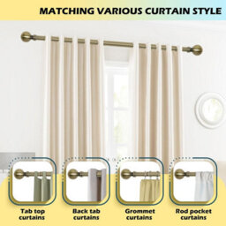 Ameha Curtain Metal Pole Extendable Curtain Rod,60mm Finials, Ring,brackets And Fitting Set (120-210Cm, 48''- 84'',antique Brass) - thumbnail 8