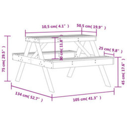 Berkfield Picnic Table White 105X134X75 Cm Solid Wood Pine - thumbnail 9