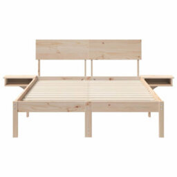 Berkfield Modern Bed Frame With Bedside Tables Brown Solid Pine Wood - thumbnail 5