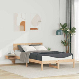 Berkfield Modern Bed Frame With Bedside Tables Brown Solid Pine Wood - thumbnail 2