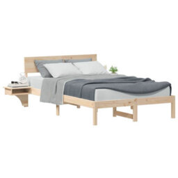Berkfield Modern Bed Frame With Bedside Tables Brown Solid Pine Wood - thumbnail 3