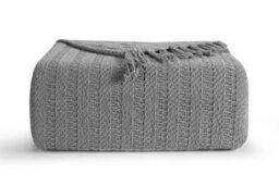 Nevni Decorative Rustic Cotton King Size Throw Blanket With Fringes For Sofa, Bed, Armchair, Couch Settee 225 X 250 Cm - Grey