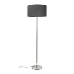 Valuelights Charles Chrome Floor Lamp With Charcoal Drum Shade