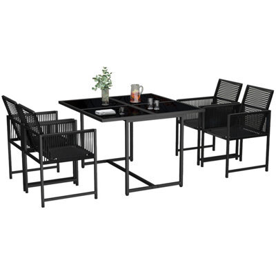 Onemill 5-Piece Space-Saving Outdoor Patio Dining Set With Square Tempered Glass Table & 4 Foldable-Back Chairs
