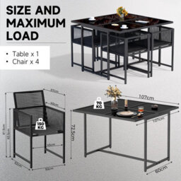 Onemill 5-Piece Space-Saving Outdoor Patio Dining Set With Square Tempered Glass Table & 4 Foldable-Back Chairs - thumbnail 6