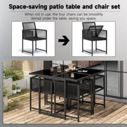 Onemill 5-Piece Space-Saving Outdoor Patio Dining Set With Square Tempered Glass Table & 4 Foldable-Back Chairs - thumbnail 2