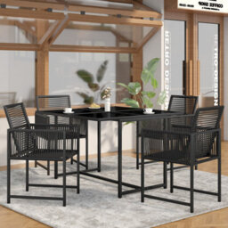 Onemill 5-Piece Space-Saving Outdoor Patio Dining Set With Square Tempered Glass Table & 4 Foldable-Back Chairs - thumbnail 7