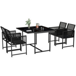 Onemill 5-Piece Space-Saving Outdoor Patio Dining Set With Square Tempered Glass Table & 4 Foldable-Back Chairs - thumbnail 1