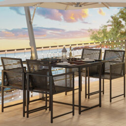 Onemill 5-Piece Space-Saving Outdoor Patio Dining Set With Square Tempered Glass Table & 4 Foldable-Back Chairs - thumbnail 9