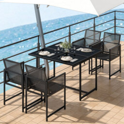 Onemill 5-Piece Space-Saving Outdoor Patio Dining Set With Square Tempered Glass Table & 4 Foldable-Back Chairs - thumbnail 8