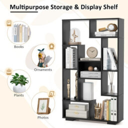 Costway 120Cm Tall Bookshelf Modern Geometric Bookcase Book Storage Organizer - thumbnail 7