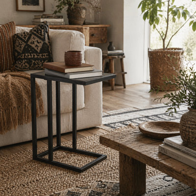 Wyld Haus Rase C-Shaped Side Table With Black Marble-Effect Top, Compact Sofa Bedside Laptop Table, 45 X 30 X 51.5Cm - image 1
