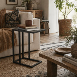 Wyld Haus Rase C-Shaped Side Table With Black Marble-Effect Top, Compact Sofa Bedside Laptop Table, 45 X 30 X 51.5Cm - thumbnail 1