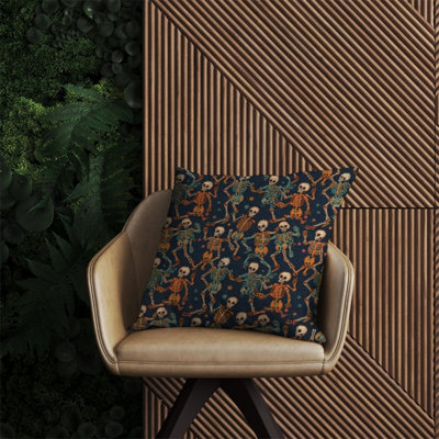 Warren Reed Designer Dancing Skeletons Outdoor Cushion 60Cm X 60Cm