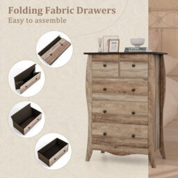 Gainoom 3-Drawer Dresser Brown Closet Storage Cabinet With 3 Folding Fabric Drawers - thumbnail 4