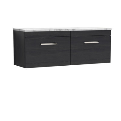 Nuie Athena Wall Hung 2-Drawer Vanity Unit With Laminate Worktop In Gloss White, Sleek Counter Top Vanity Unit In Charcoal Black