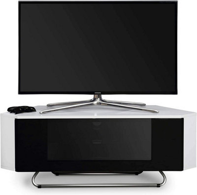 "Homeology Hampshire Corner-Friendly Gloss White With Black Beam-Thru Remote Friendly Door Up To 50"" Flat Screen Tv Cabinet" - image 1