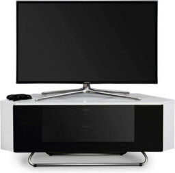 "Homeology Hampshire Corner-Friendly Gloss White With Black Beam-Thru Remote Friendly Door Up To 50"" Flat Screen Tv Cabinet"
