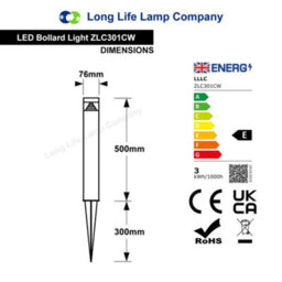 Long Life Lamps Company 3W Black Led Bollard Post Ground Spike Light Cool White Zlc301Cw - thumbnail 2
