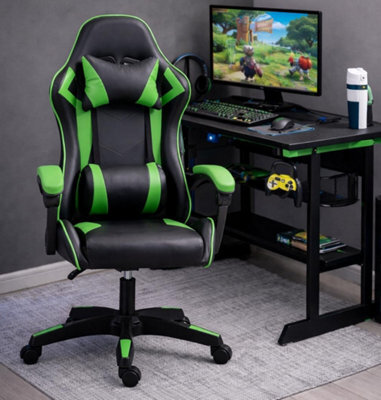 Home Treats Gaming Chair Green Recliner With Adjustable Height Lumbar Support Padded Cushion Racing Bucket Seat - image 1